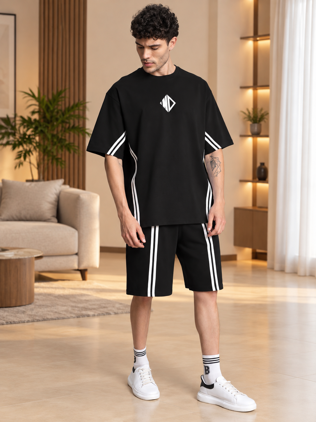 OUTLOOK SUMMER CO-ORD SHORTS SET BLACK - Wearduds, view 4