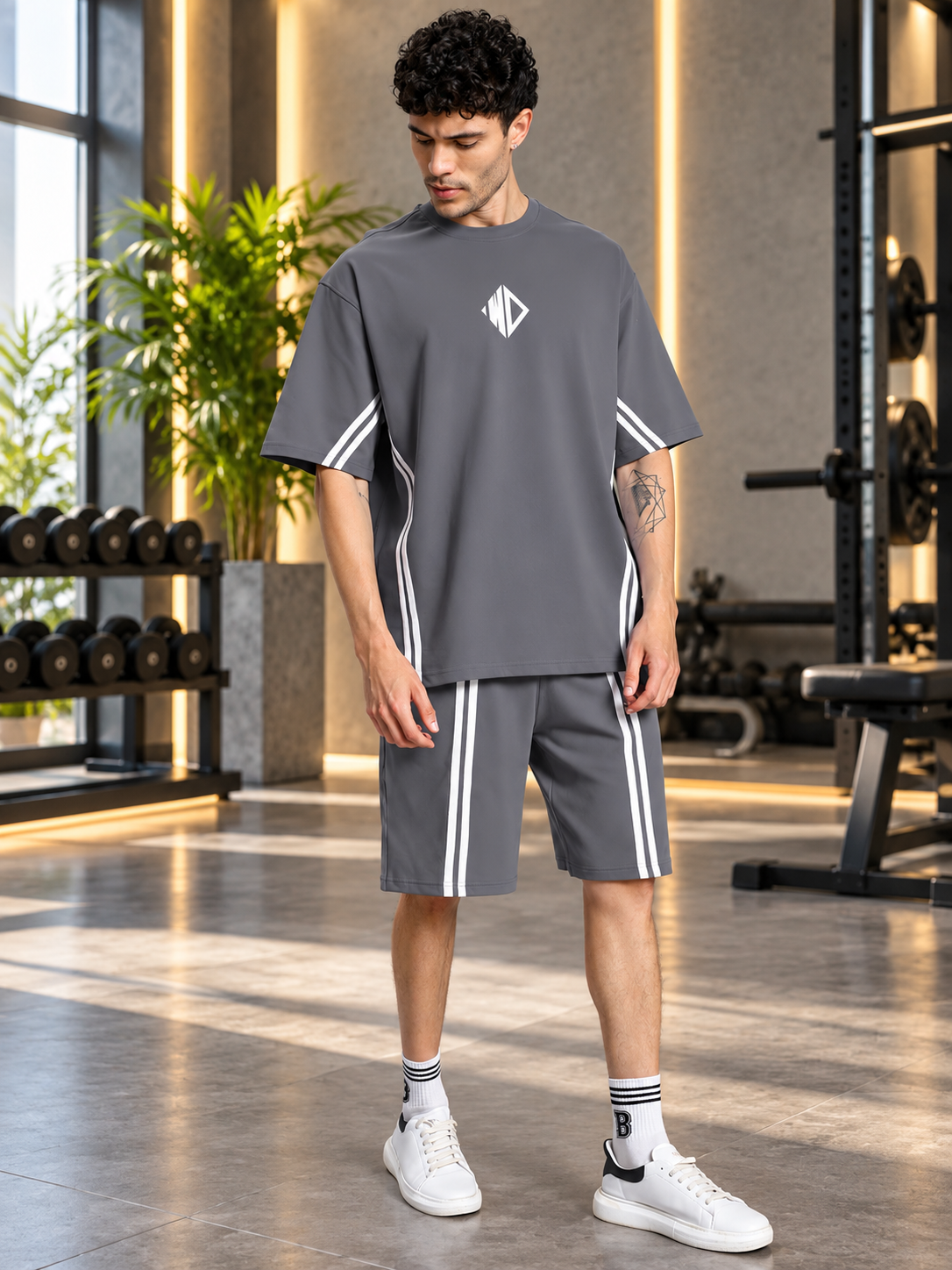 OUTLOOK SUMMER CO-ORD SHORTS SET GREY - Wearduds, view 2