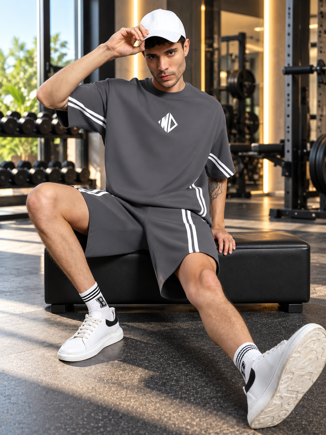 OUTLOOK SUMMER CO-ORD SHORTS SET GREY - Wearduds, view 1