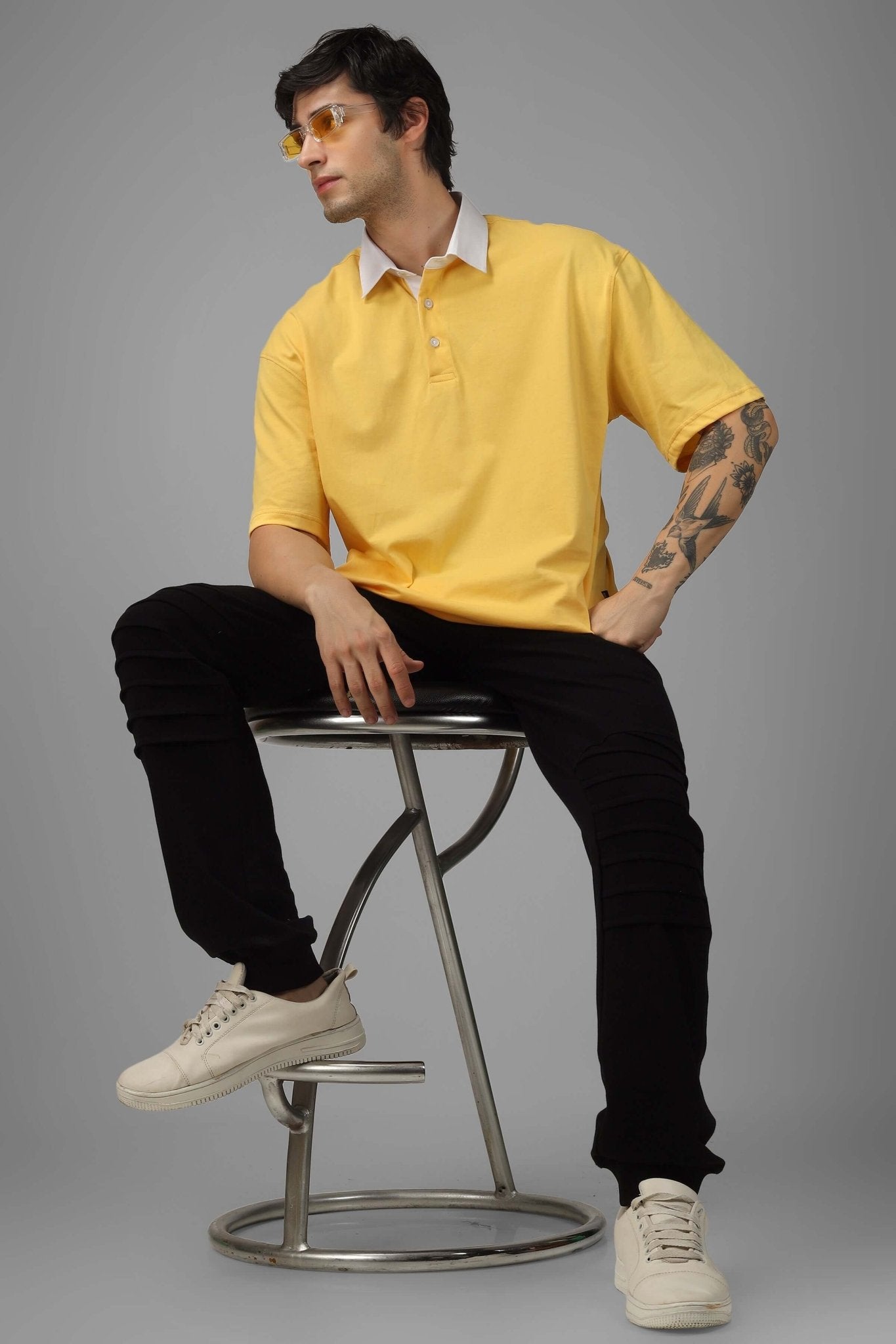 OVERSIZED POLO HALF SLEEVES T - SHIRT YELLOW - Polo T-shirt