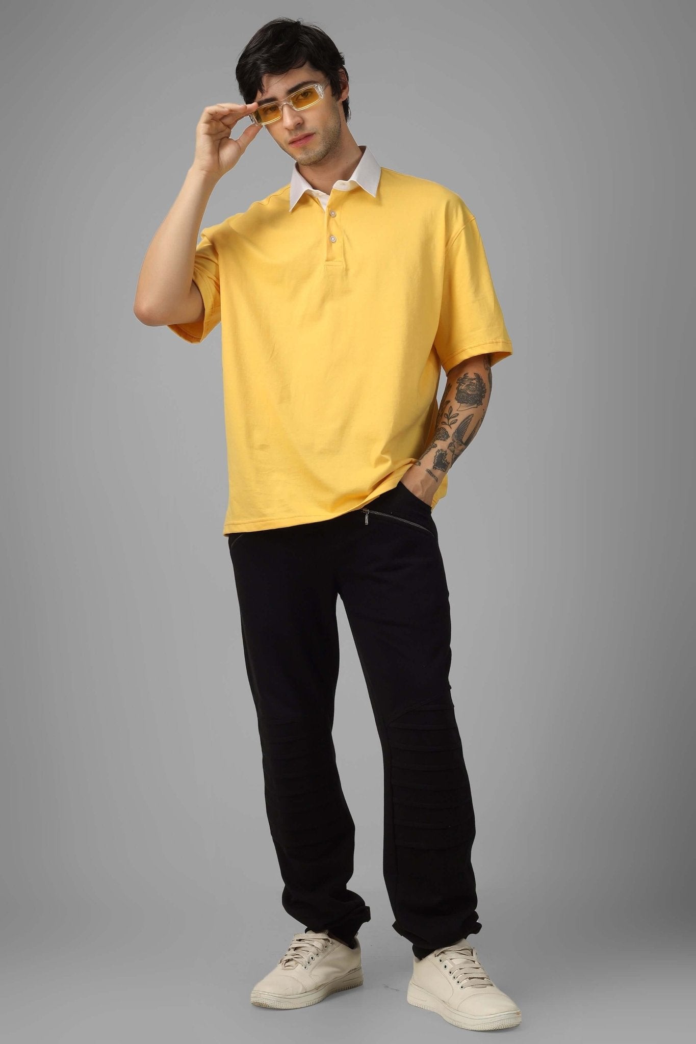 OVERSIZED POLO HALF SLEEVES T - SHIRT YELLOW - Polo T-shirt