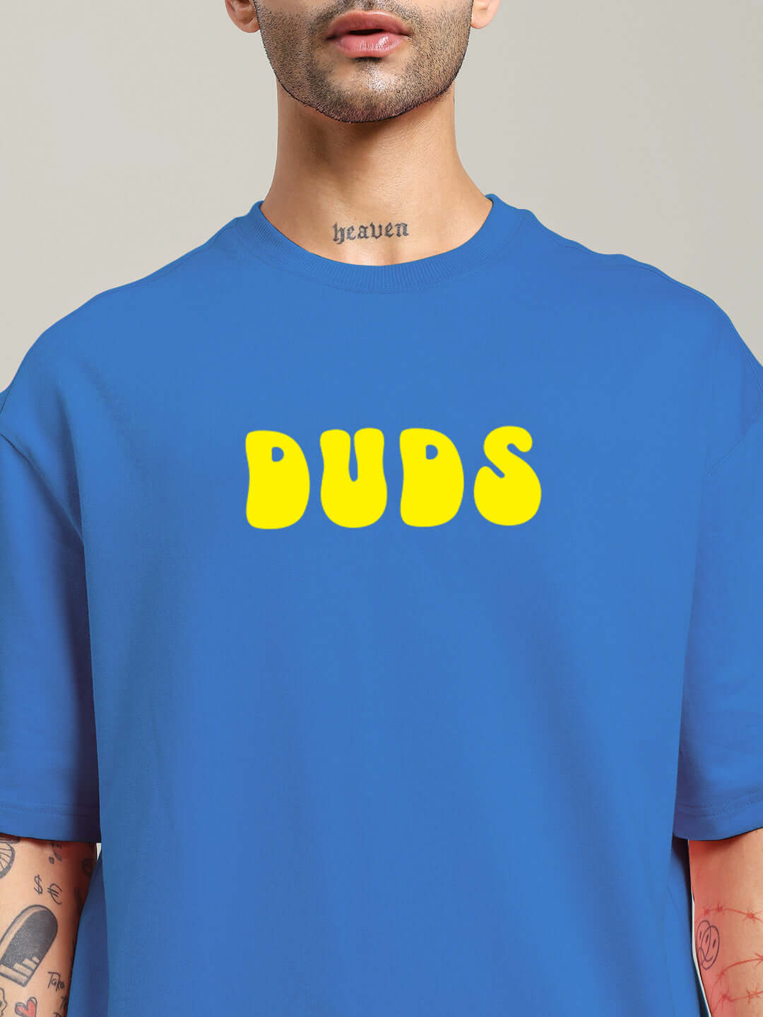 PERSONAL TRUTH OVERSIZED T-SHIRT BLUE, streetwear-inspired kids' tee with bold 'DUDS' print in yellow, perfect for casual style and comfort.