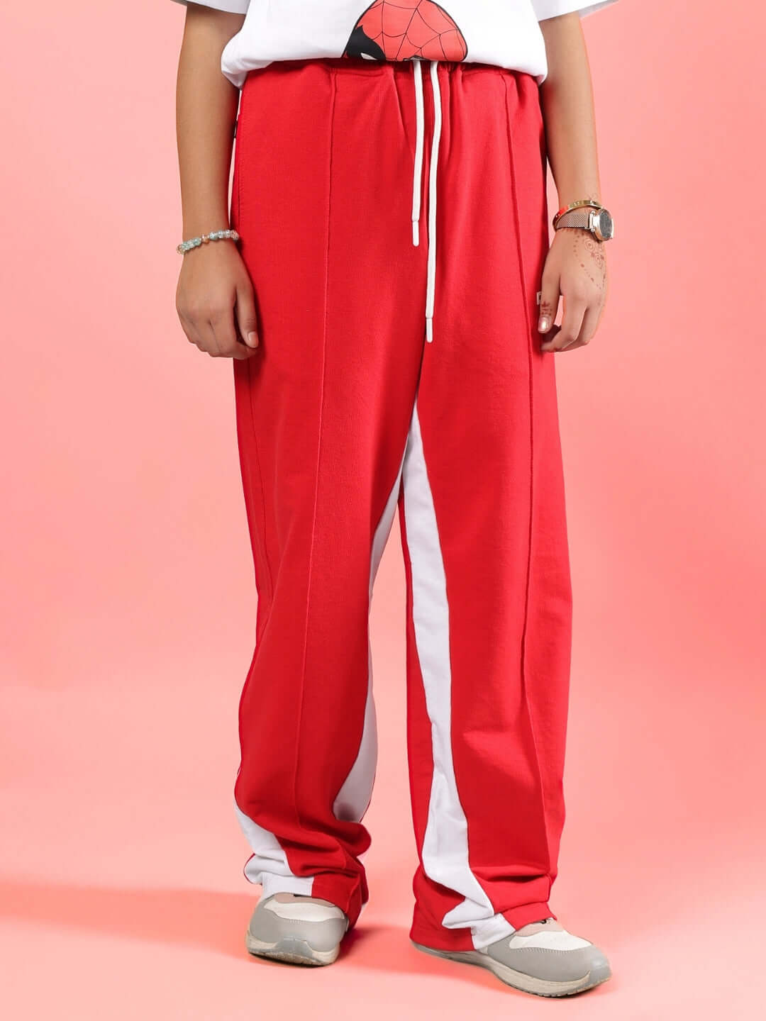 PETER CO-ORD FOR BOYS & GIRLS WHITE-RED comfortable pants with red and white stripes, stylish and customizable, perfect for kids.