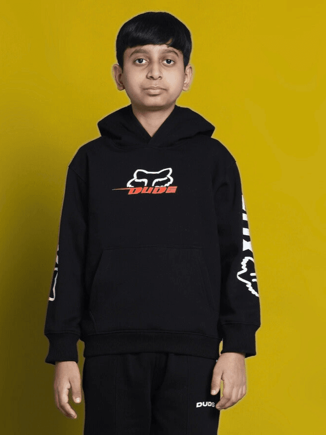 RACING FOX OVERSIZED HOODIE BOYS GIRLS BLACK - KIDS HOODIE
