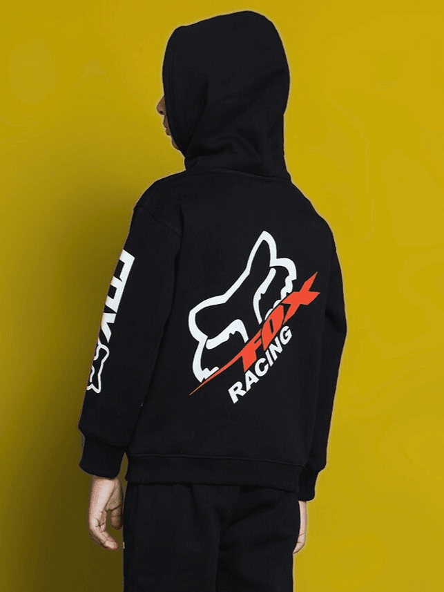 RACING FOX OVERSIZED HOODIE BOYS GIRLS BLACK - KIDS HOODIE