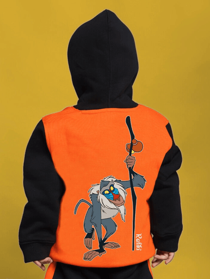 RAFIKI FLEECE HOODIE FOR BOYS GIRLS ORANGE BLACK - KIDS HOODIE