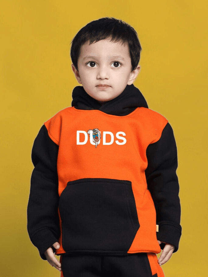 RAFIKI FLEECE HOODIE FOR BOYS GIRLS ORANGE BLACK - KIDS HOODIE