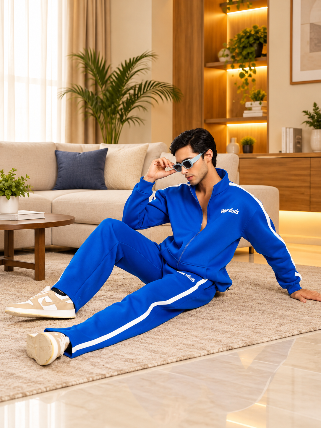 RAPID STRIDE ROYAL BLUE COTTON FLEECE CO-ORD SET