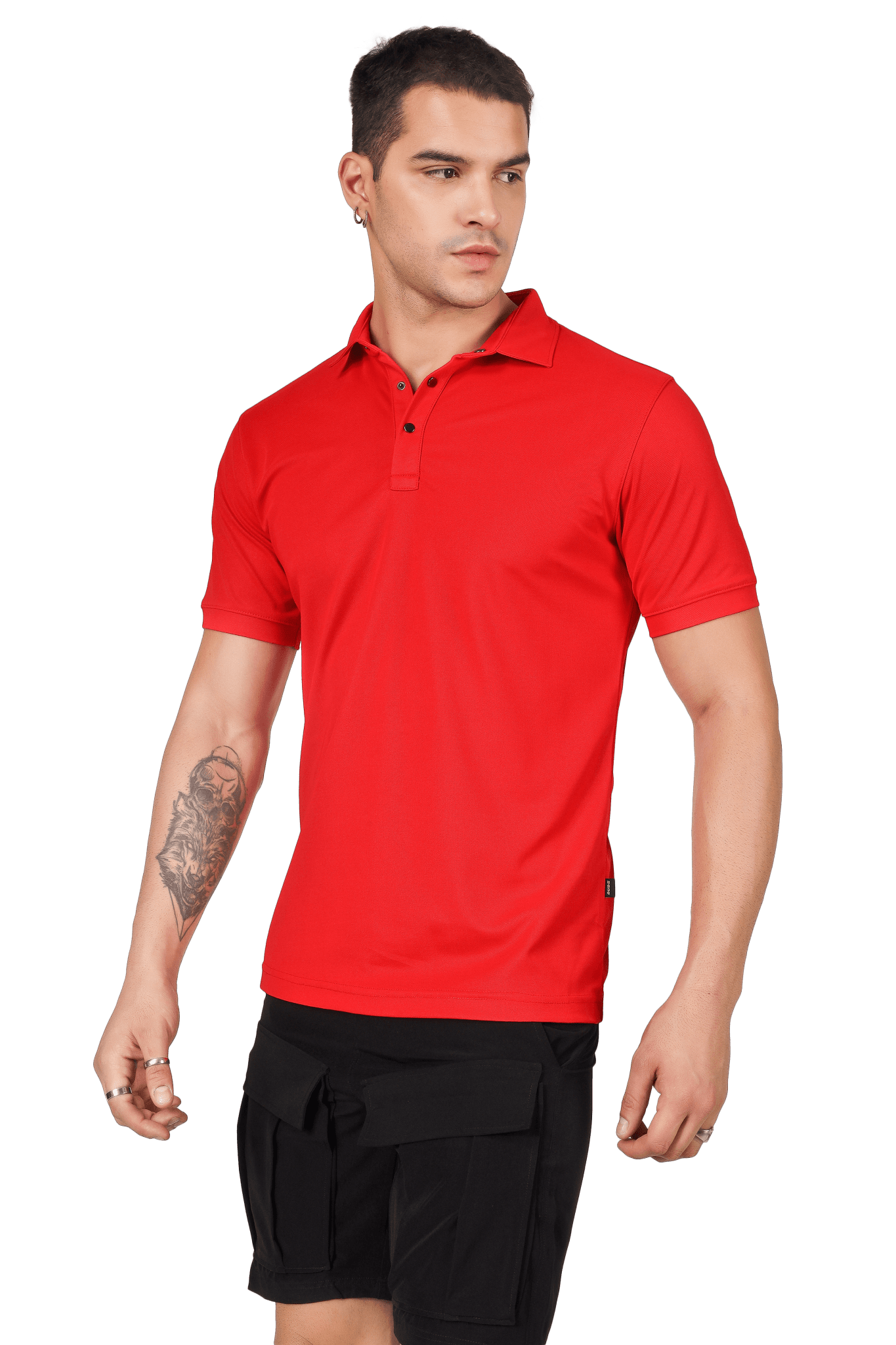 RED POLO NECK HALF STRETCH T - SHIRT - Polo T-shirt