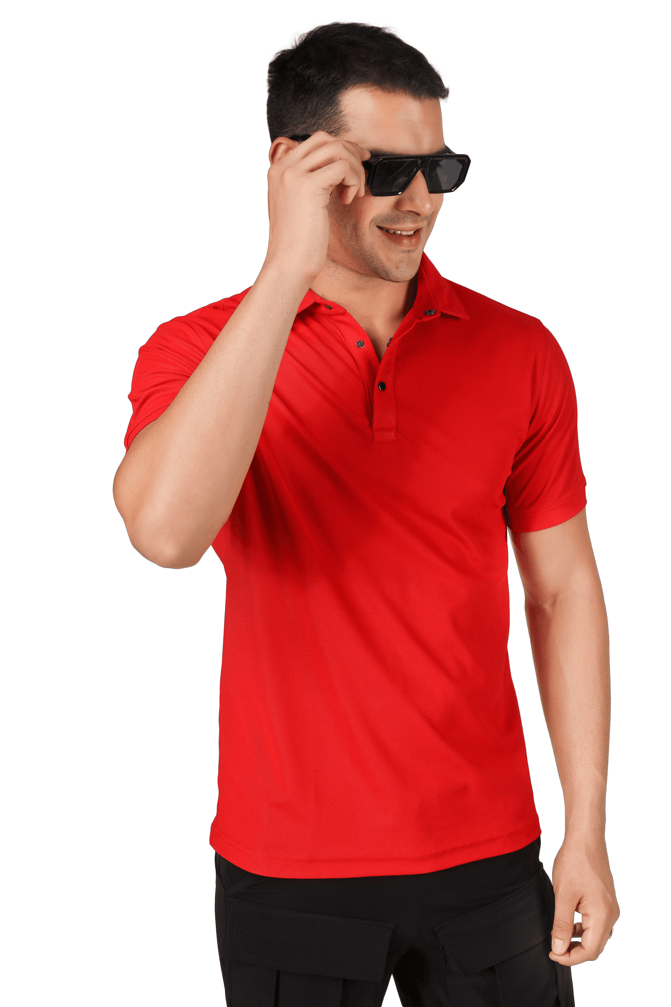 RED POLO NECK HALF STRETCH T - SHIRT - Polo T-shirt