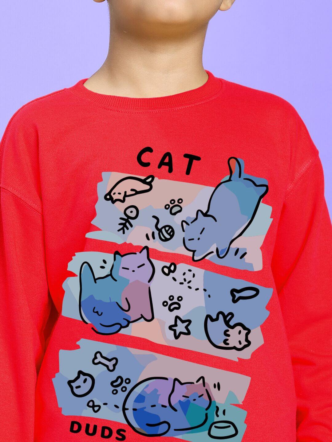 CAT LOVERS SWEATSHIRT FOR BOYS AND GIRLS RED - KIDS SWEATSHIRT