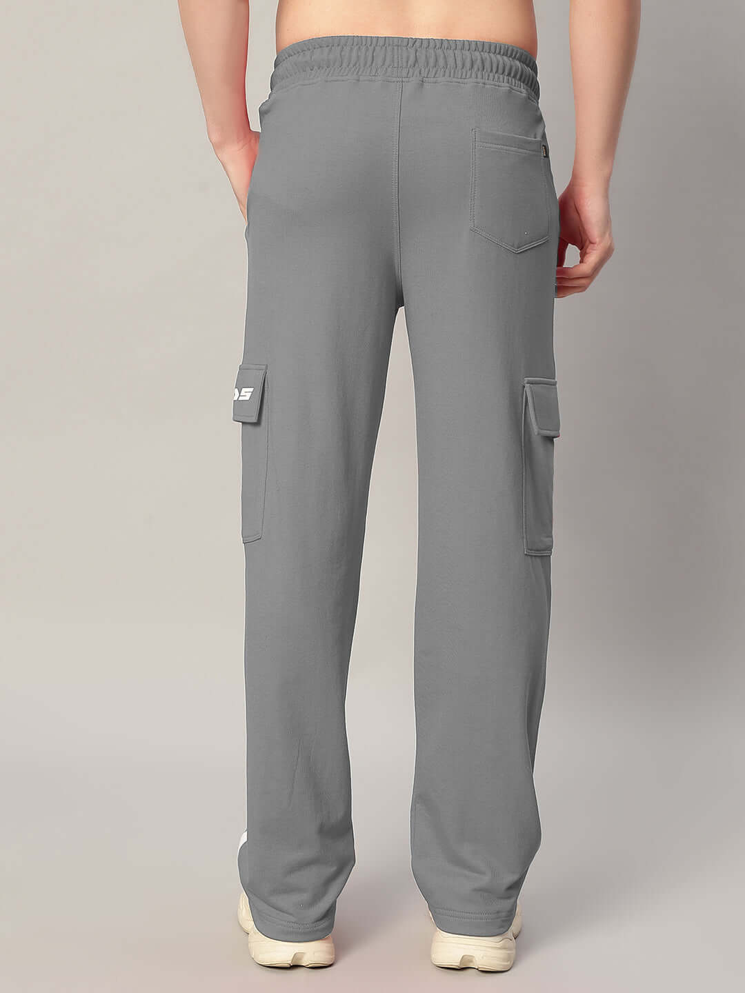 Back view of REDROIT grey relaxed fit joggers, featuring 5 pockets and comfortable fabric, ideal for casual wear.