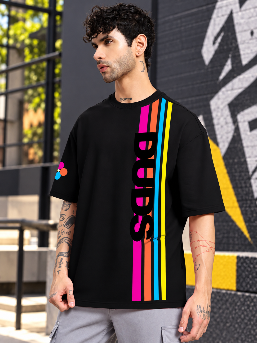 RETRO STRIPES OVERSIZED T-SHIRT BLACK