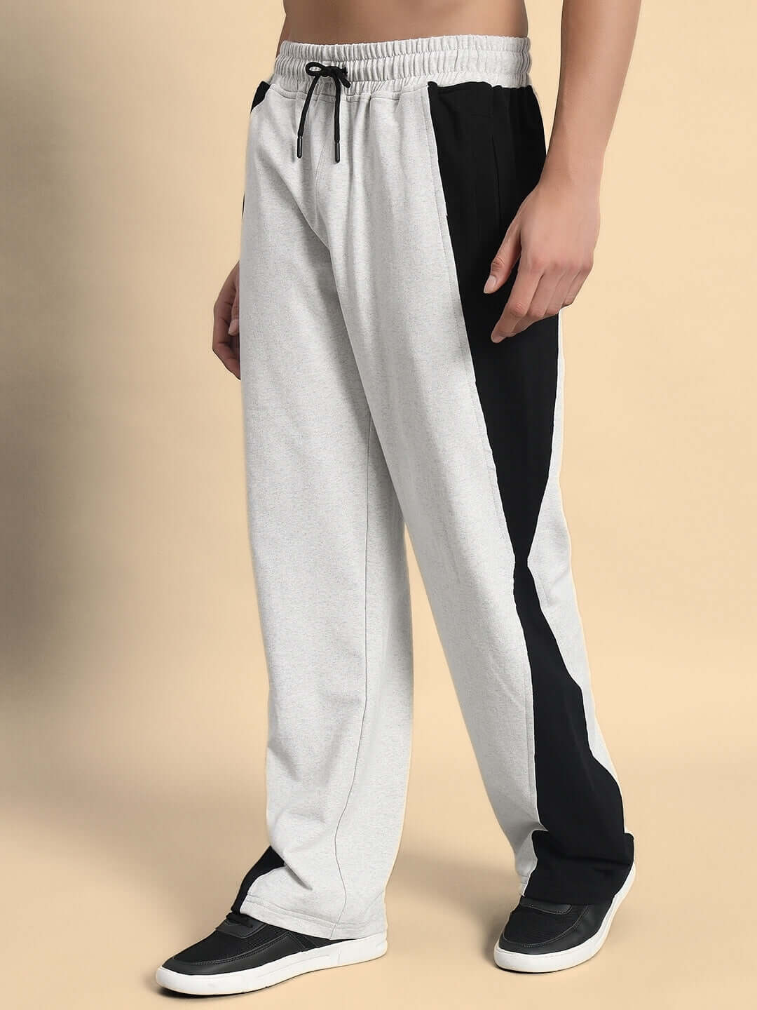Alt Tag: Revive Side Contrast Joggers in melange grey and black, made-to-order with custom fit options by experienced tailors. Shop DUDS.