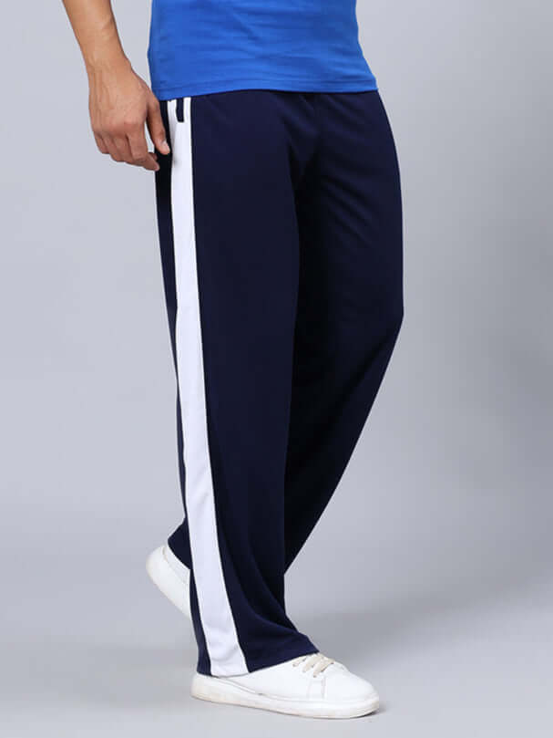 RICH PRIME SIDE STRIPE JOGGERS NAVY BLUE with white side stripe, comfortable joggers for custom fit option.