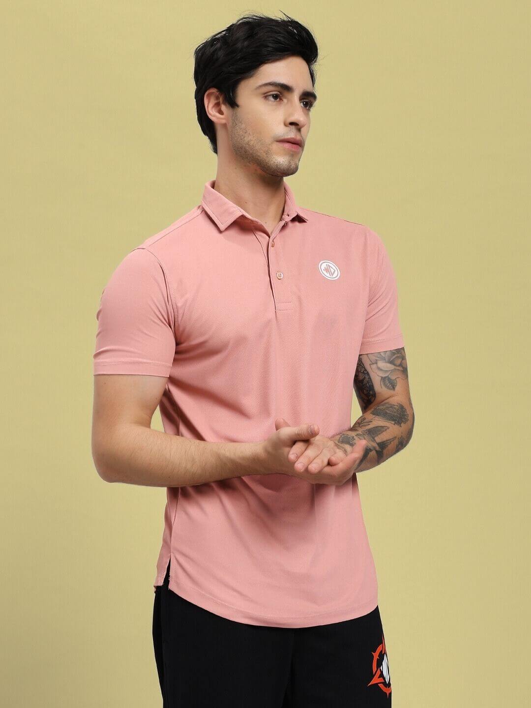 Man wearing ROSEWOOD POLO REGULAR FIT T-SHIRT PINK for elegance and comfort.