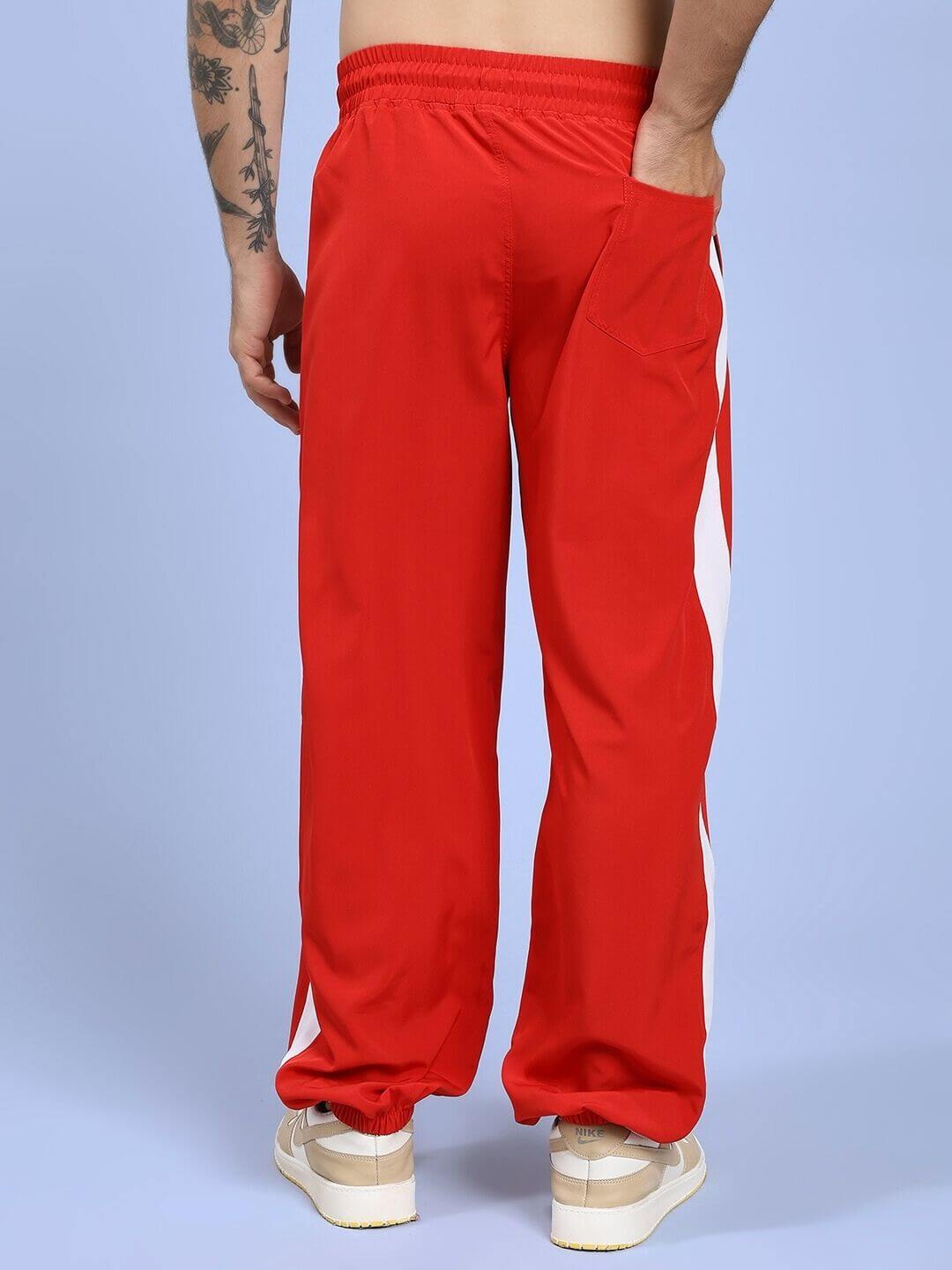 Back view of ROYAL COMFORT RELAXED FIT JOGGER RED in vibrant red, showcasing luxurious comfort and relaxed fit loungewear style for adults.