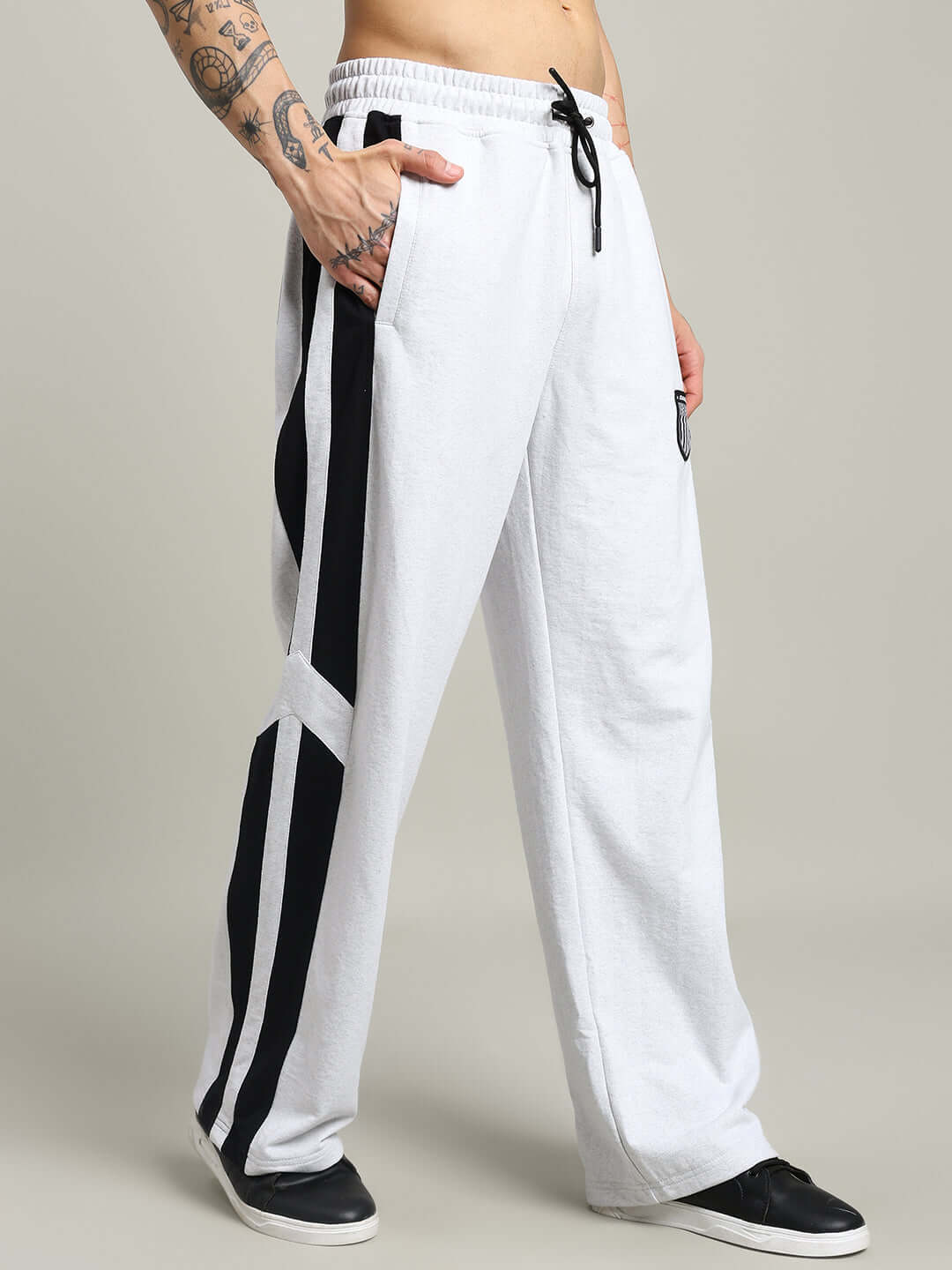 ROYALSON COTTON JOGGERS MELANGE-GREY with contrast panel in premium cotton terry fabric.