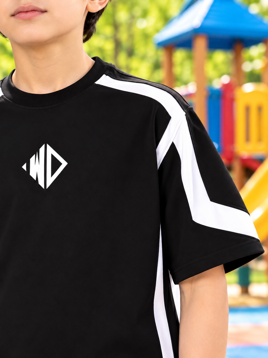 RUGBY OVER-SIZED T-SHIRT KIDS BLACK WHITE