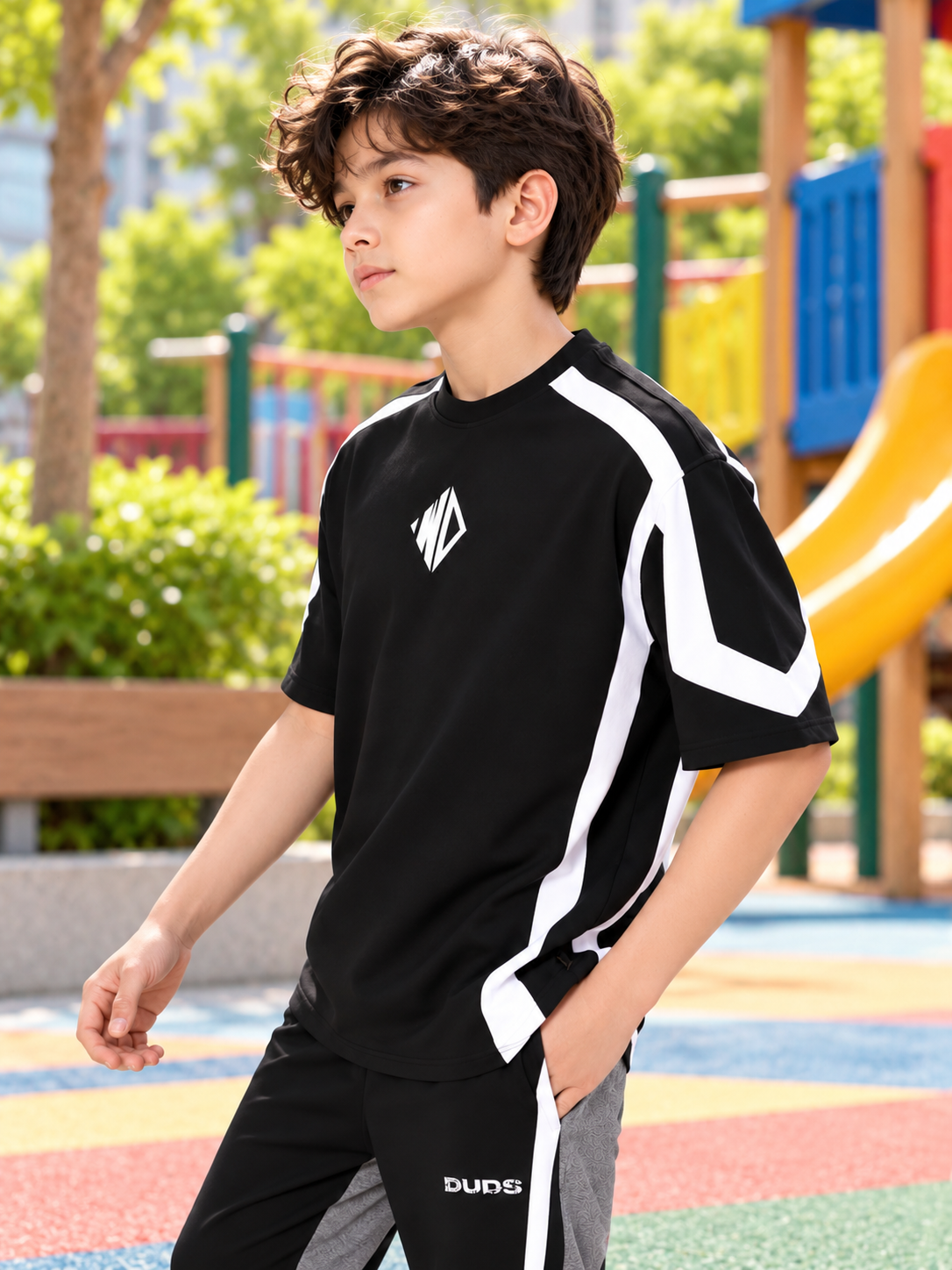 RUGBY OVER-SIZED T-SHIRT KIDS BLACK WHITE