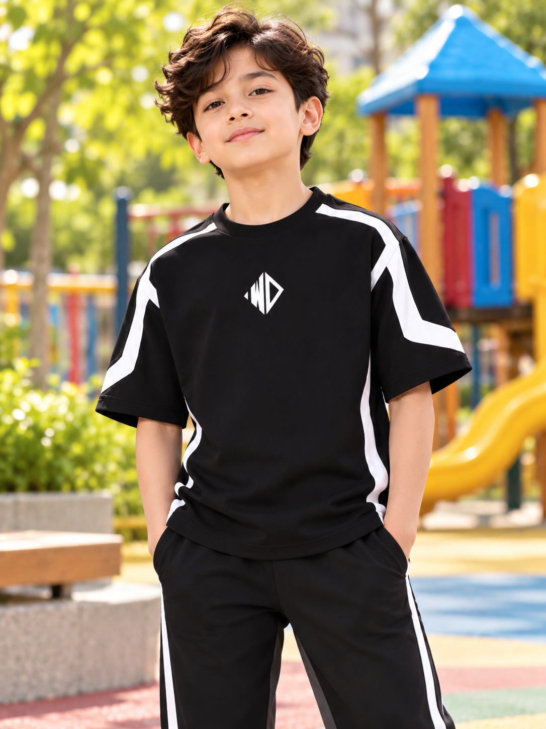 RUGBY OVER-SIZED T-SHIRT KIDS BLACK WHITE