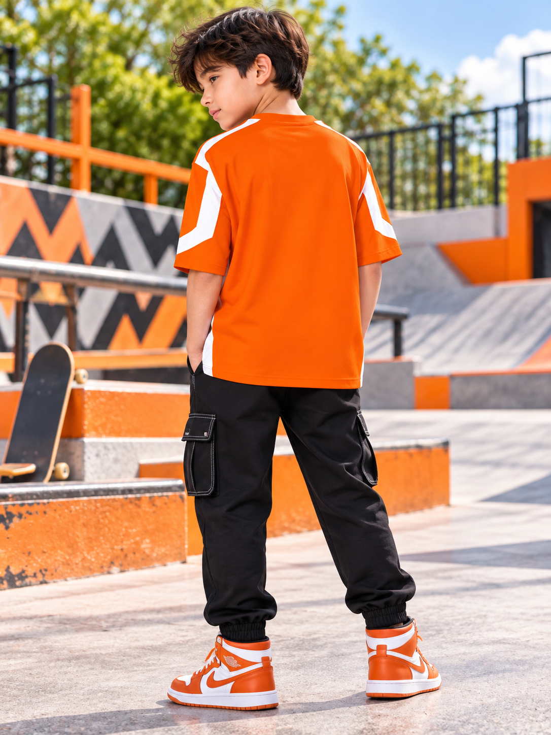 RUGBY OVER-SIZED T-SHIRT KIDS ORANGE WHITE
