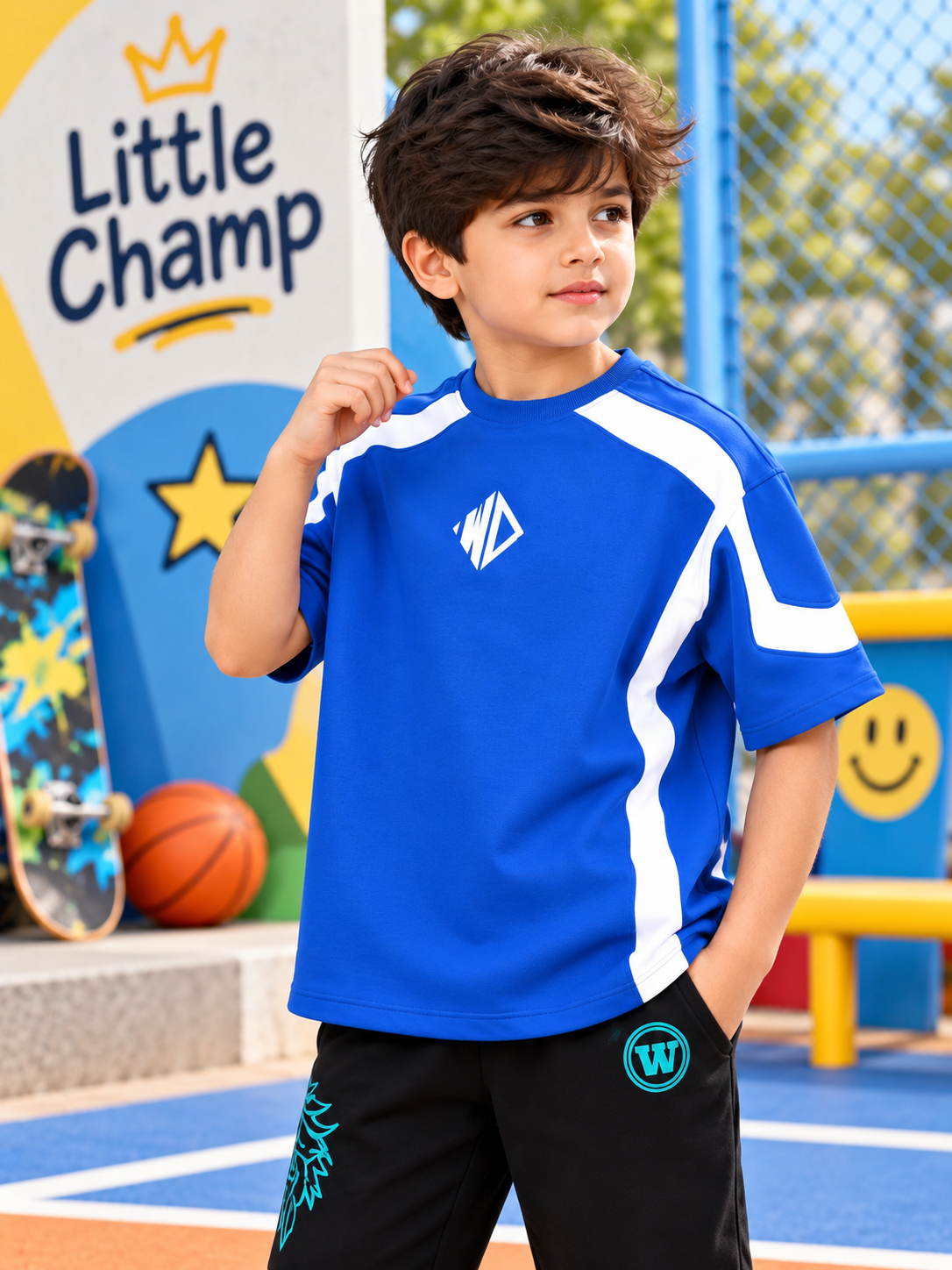 RUGBY OVER-SIZED T-SHIRT KIDS ROYAL BLUE WHITE
