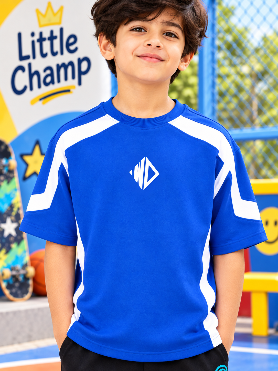 RUGBY OVER-SIZED T-SHIRT KIDS ROYAL BLUE WHITE