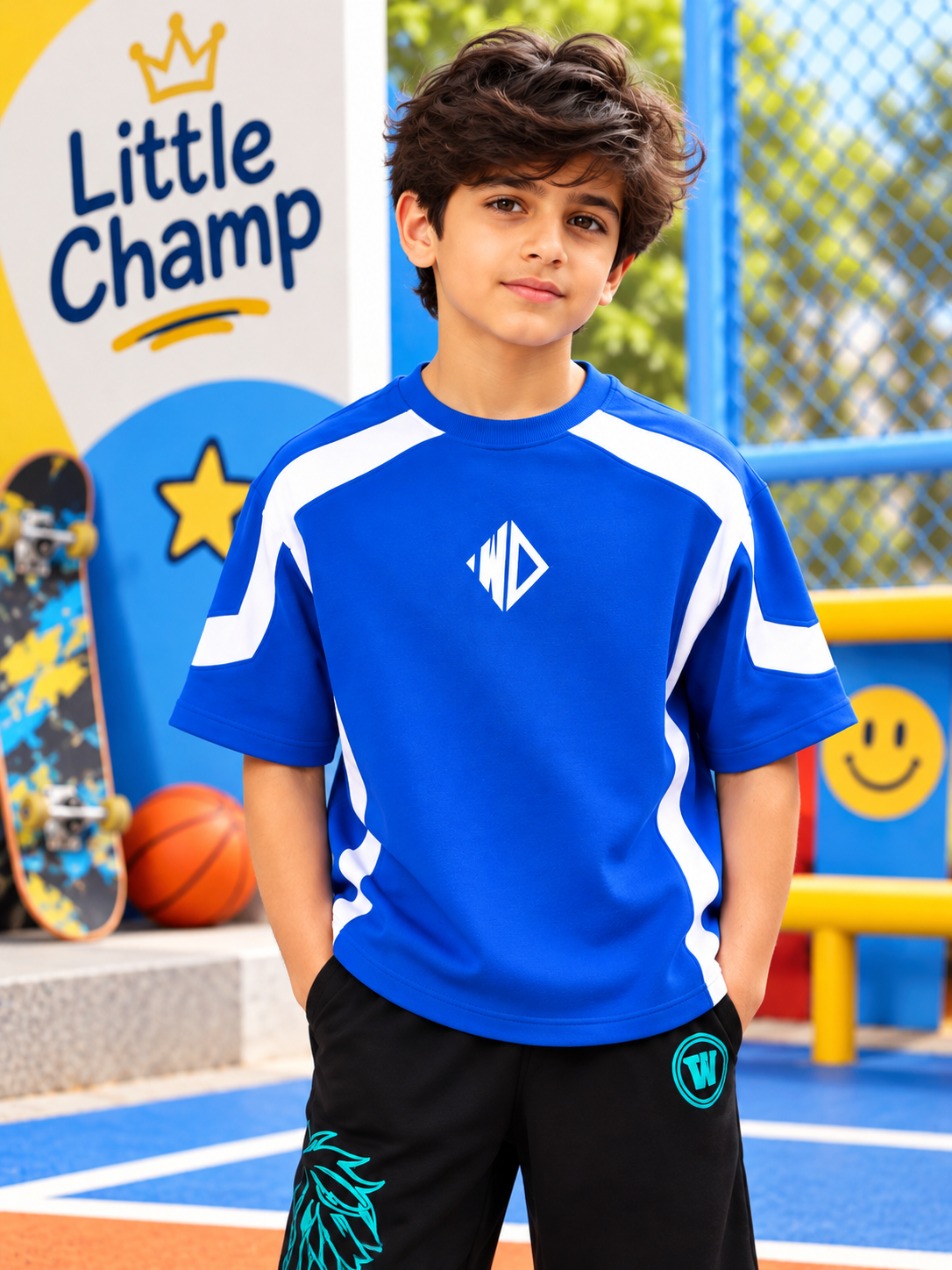 RUGBY OVER-SIZED T-SHIRT KIDS ROYAL BLUE WHITE