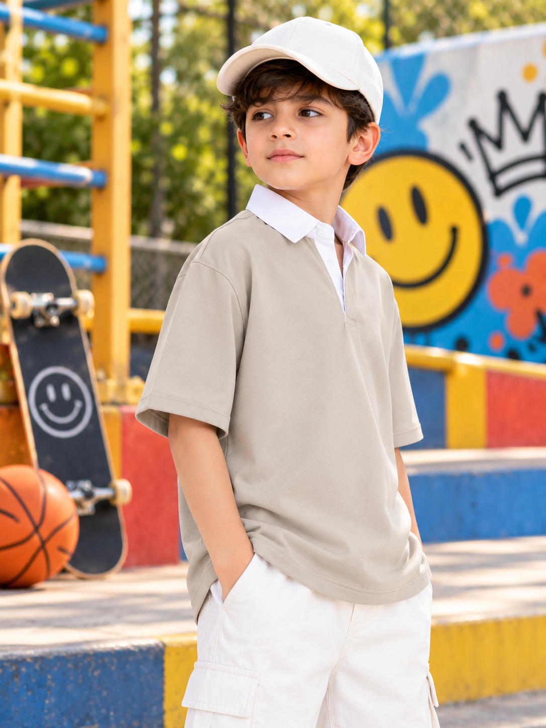 SAGOL POLO OVERSIZED T-SHIRT KIDS BEIGE