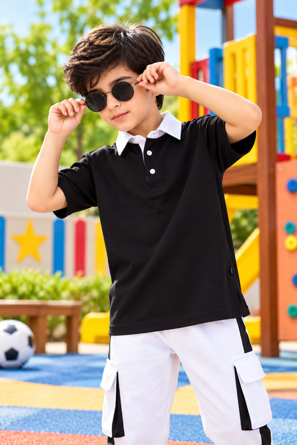 SAGOL POLO OVERSIZED T-SHIRT KIDS BLACK