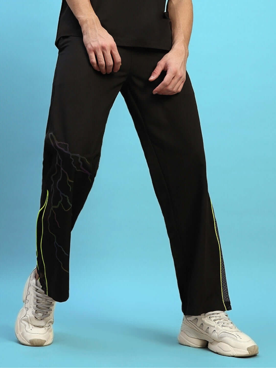 Model wearing SALVO REFLECTOR RELAXED-FIT JOGGERS BLACK with custom fit option, featuring stylish design and comfort.