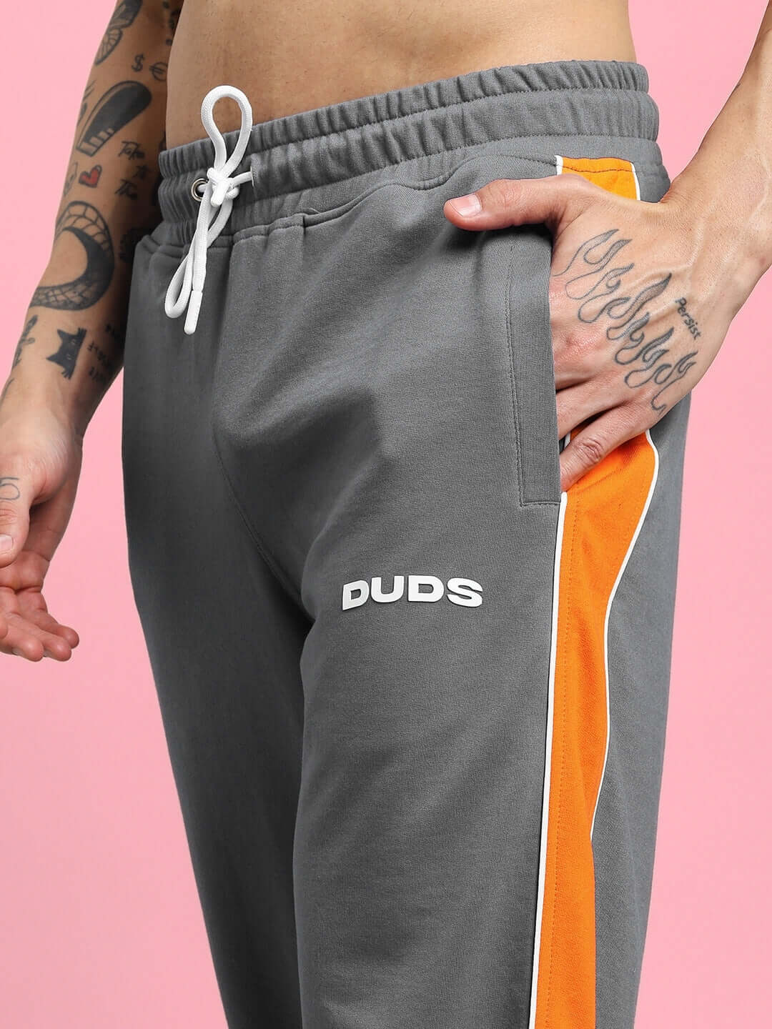 SANFORD STRIPE JOGGERS IN GREY with bold side stripes and sporty design