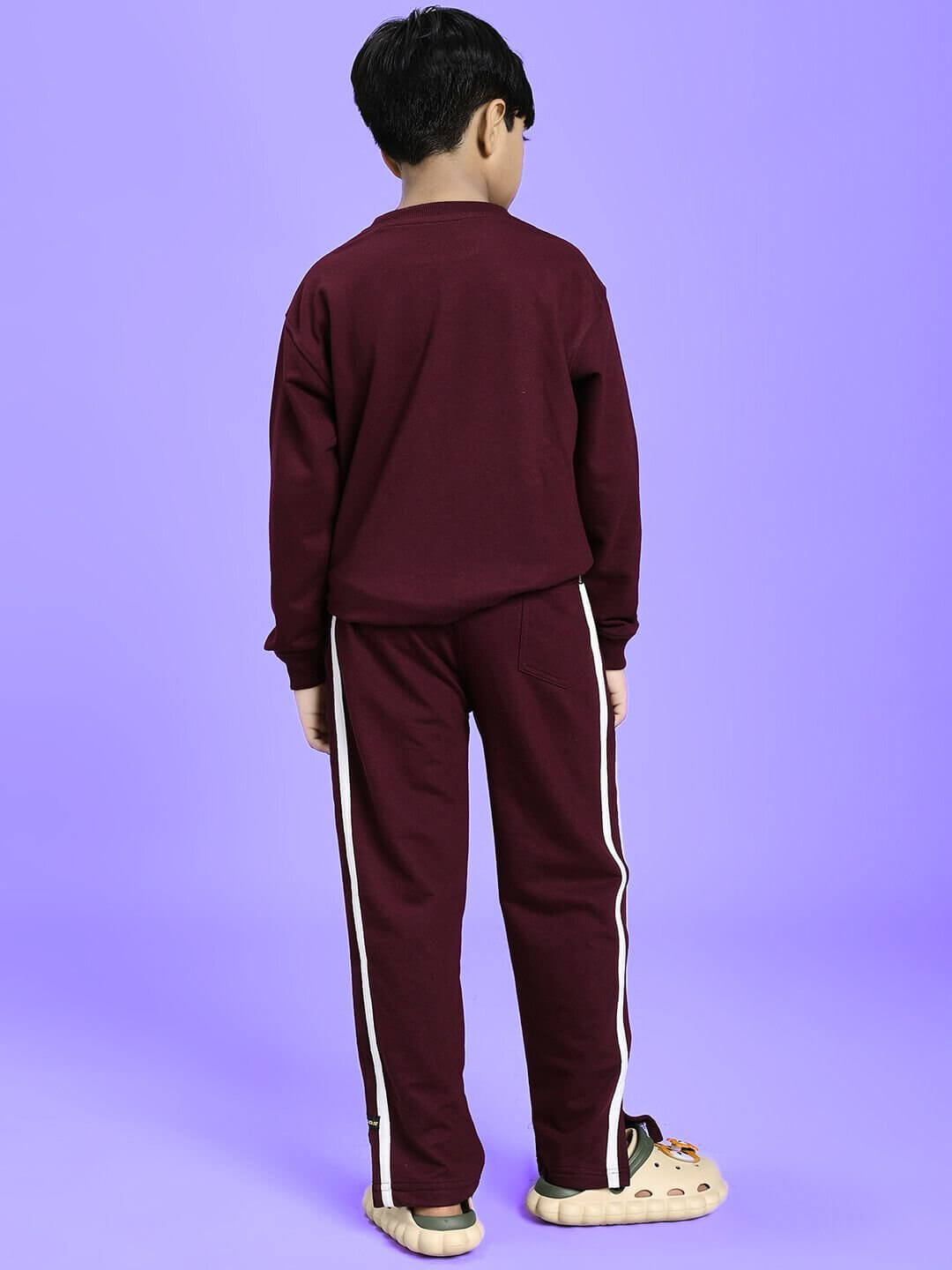 SCHOOL DAYS CO-ORD FOR BOYS GIRLS MAROON set showing back view, ideal for school, casual, and relaxed plans.