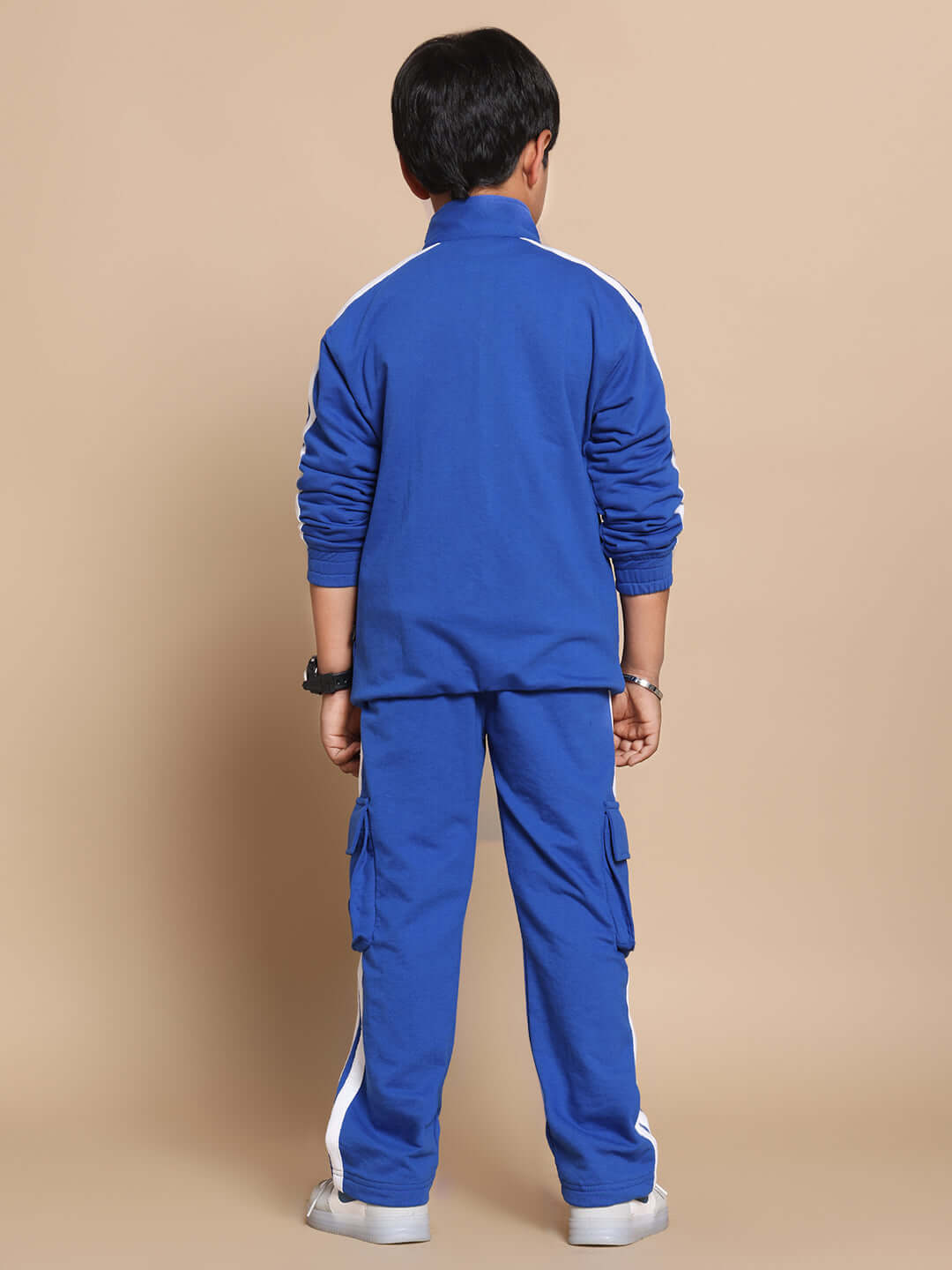 Child wearing SCOTIA CO-ORD Set for Boys & Girls in Royal Blue, 100% cotton terry, showcasing back design, premium comfort.