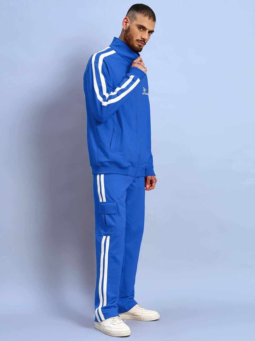 Alt Tag: WEARDUDS SCOTIA CO-ORD SET ROYAL BLUE, premium heavy gauge fabric, 100% cotton terry, stylish outfit for a modern look.