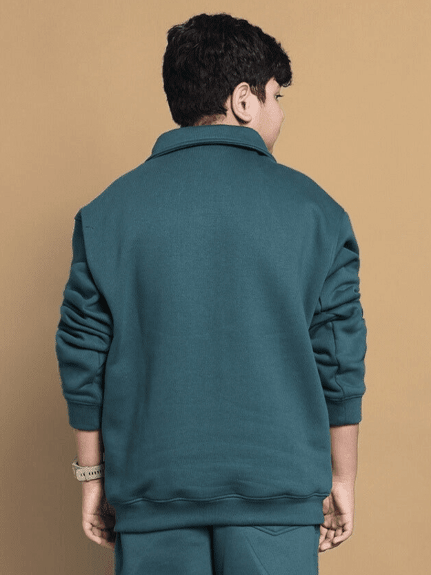 SHAGGY FLEECE JACKET FOR BOYS & GIRLS TEAL GREEN - KIDS JACKET