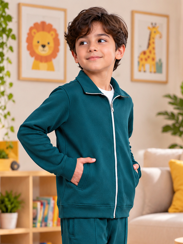 SHAGGY FLEECE JACKET FOR BOYS & GIRLS TEAL GREEN - Wearduds, view 4