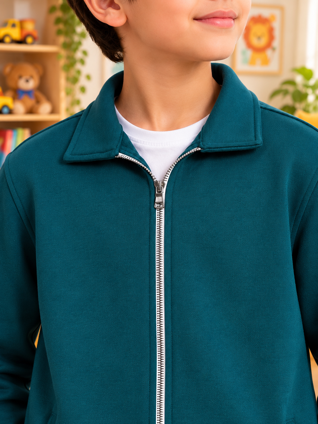 SHAGGY FLEECE JACKET FOR BOYS & GIRLS TEAL GREEN - Wearduds, view 7