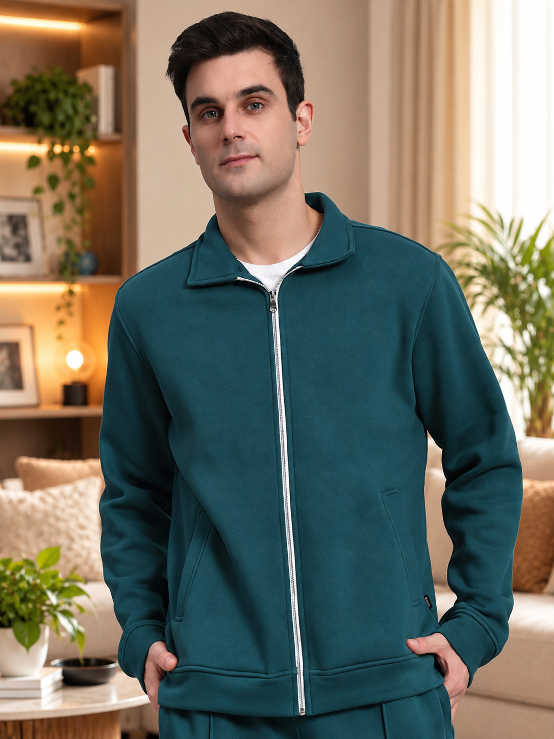 SHAGGY ZIPPER FLEECE CO-ORD SET TEAL GREEN - Wearduds, view 6