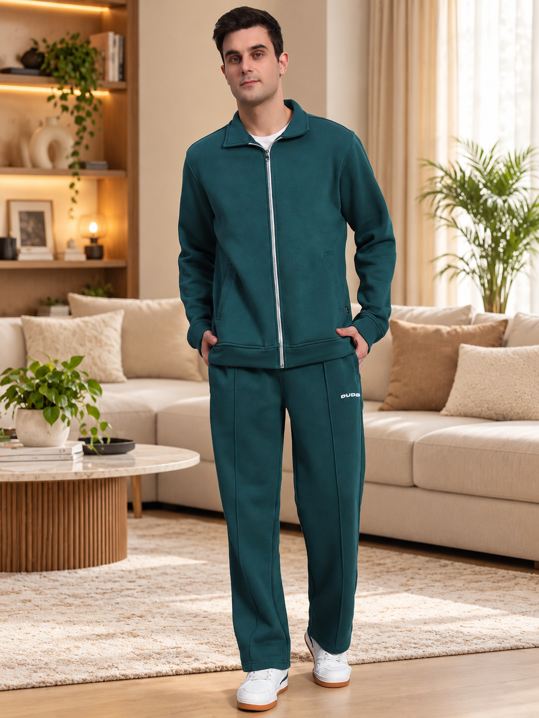 SHAGGY ZIPPER FLEECE CO-ORD SET TEAL GREEN - Wearduds, view 1