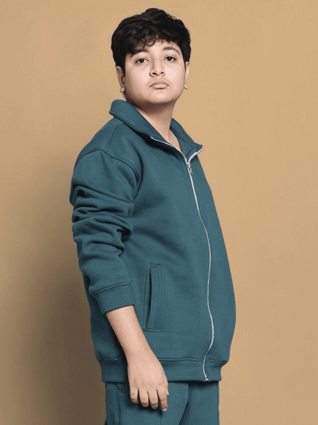 SHAGGY FLEECE JACKET FOR BOYS & GIRLS TEAL GREEN - KIDS JACKET