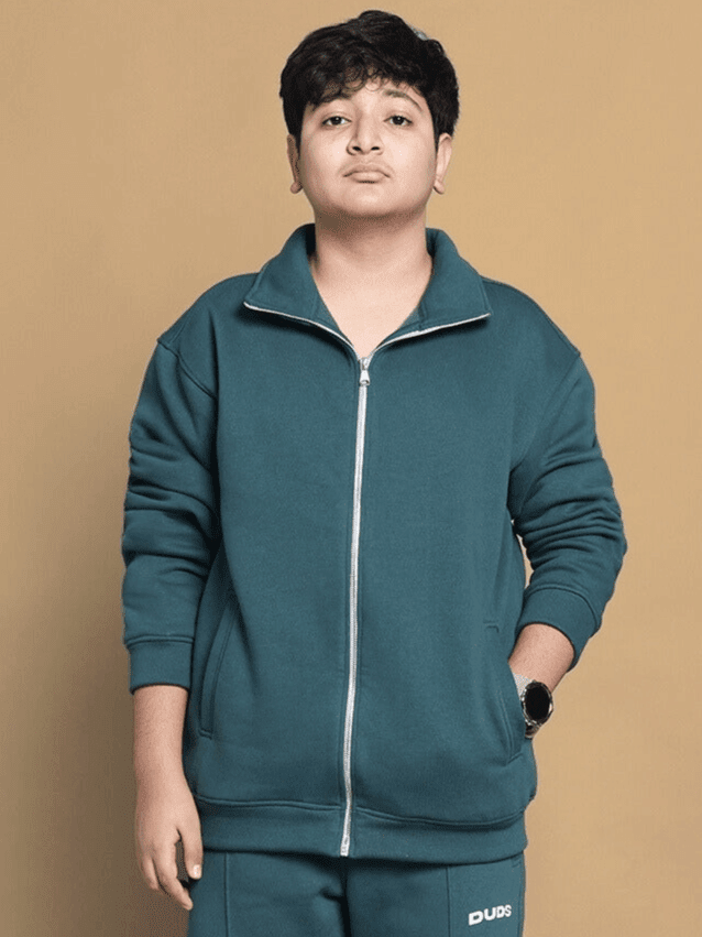 SHAGGY FLEECE JACKET FOR BOYS & GIRLS TEAL GREEN - KIDS JACKET