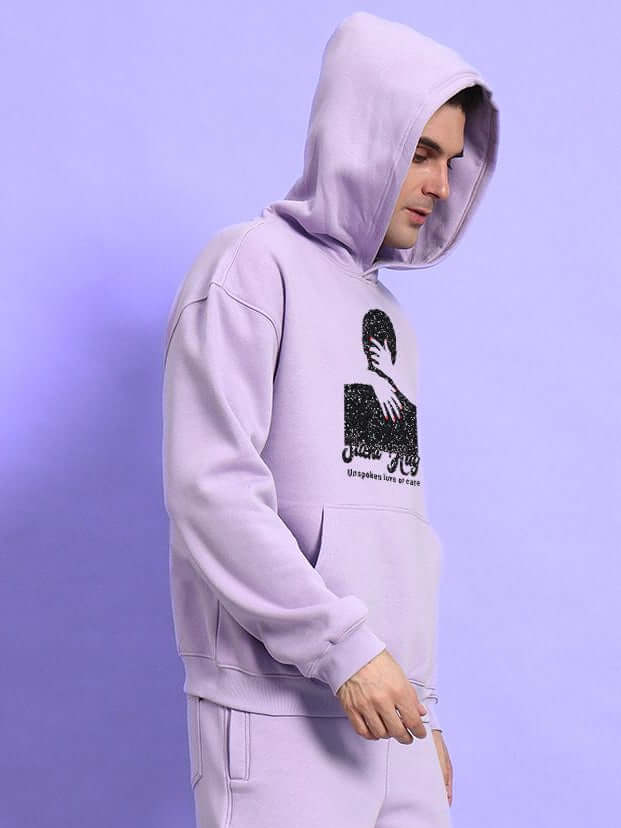 SILENT HUG PRINTED FLEECE HOODIE LILAC - Hoodie