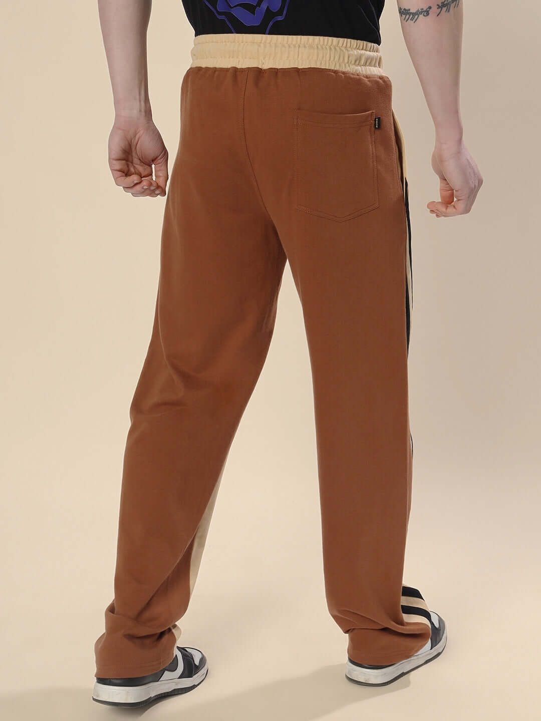 Back view of SKATER KOREAN BAGGY JOGGERS in cream brown, designed for comfort and style.