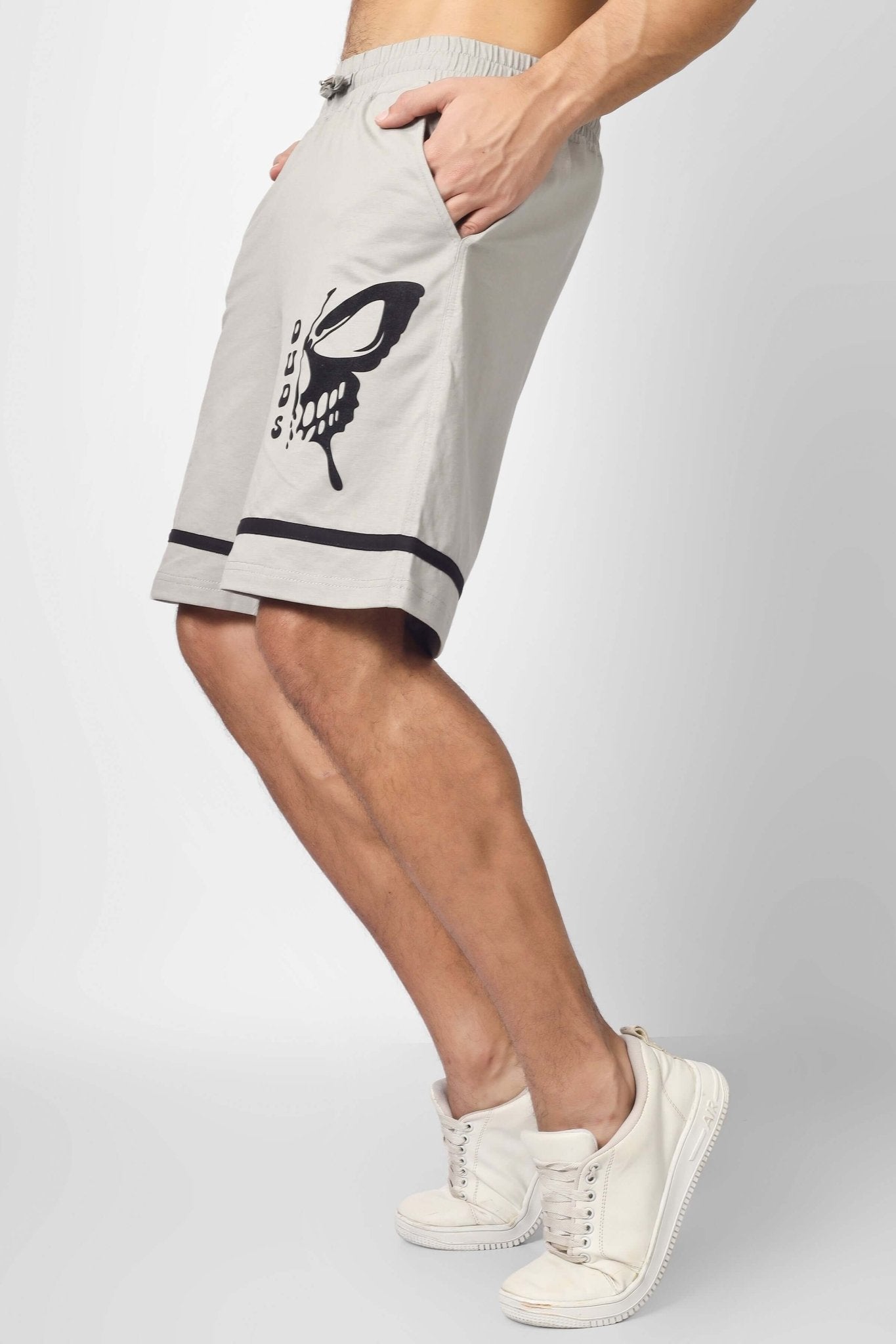 SKULL BUTTERFLY REGULAR FIT SHORTS GREY - SHORTS