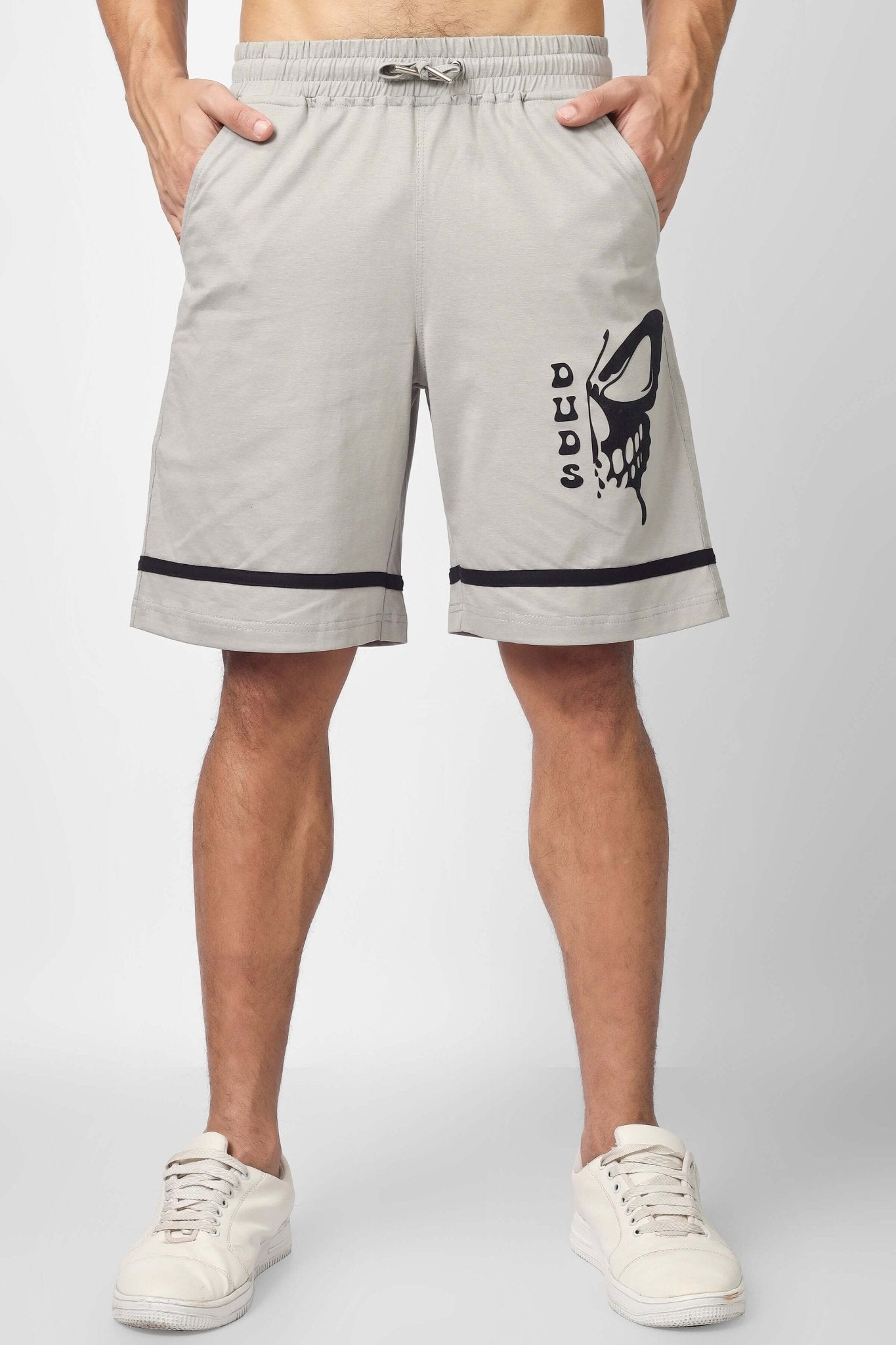 SKULL BUTTERFLY REGULAR FIT SHORTS GREY - SHORTS
