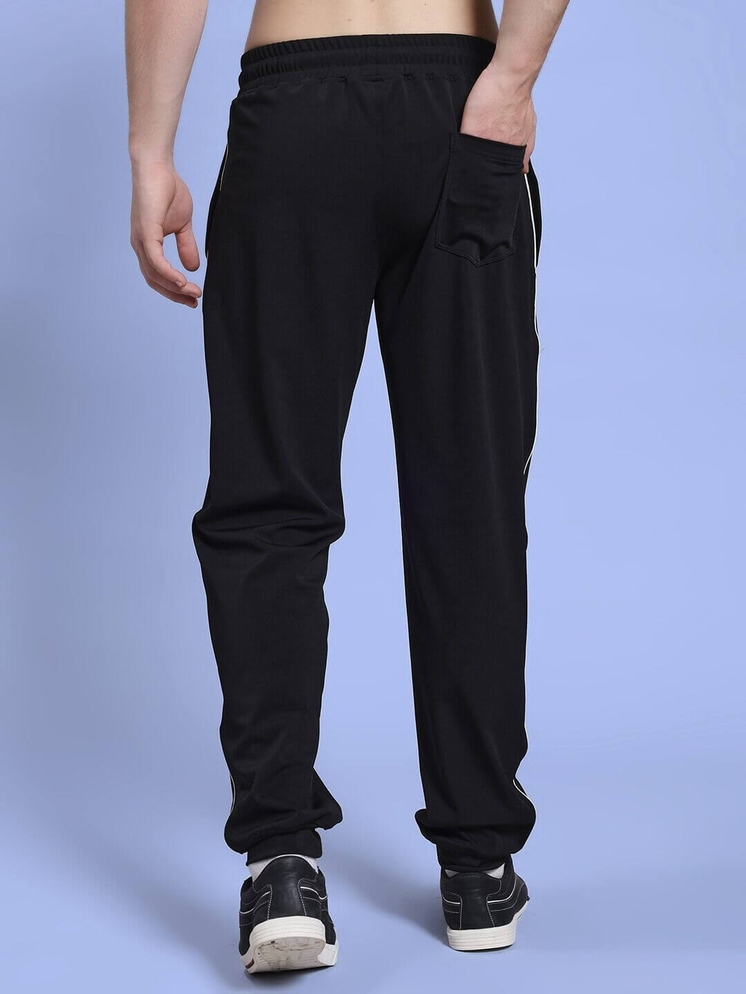 Back view of SKY BOLT RELAXED FIT JOGGER BLACK showcasing comfortable silhouette and pocket detail.