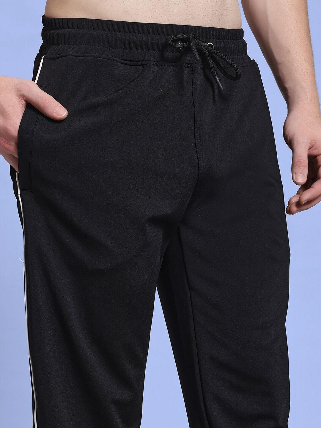 Person wearing SKY BOLT RELAXED FIT JOGGER BLACK with modern streetwear style, highlighting premium comfort and relaxed fit.