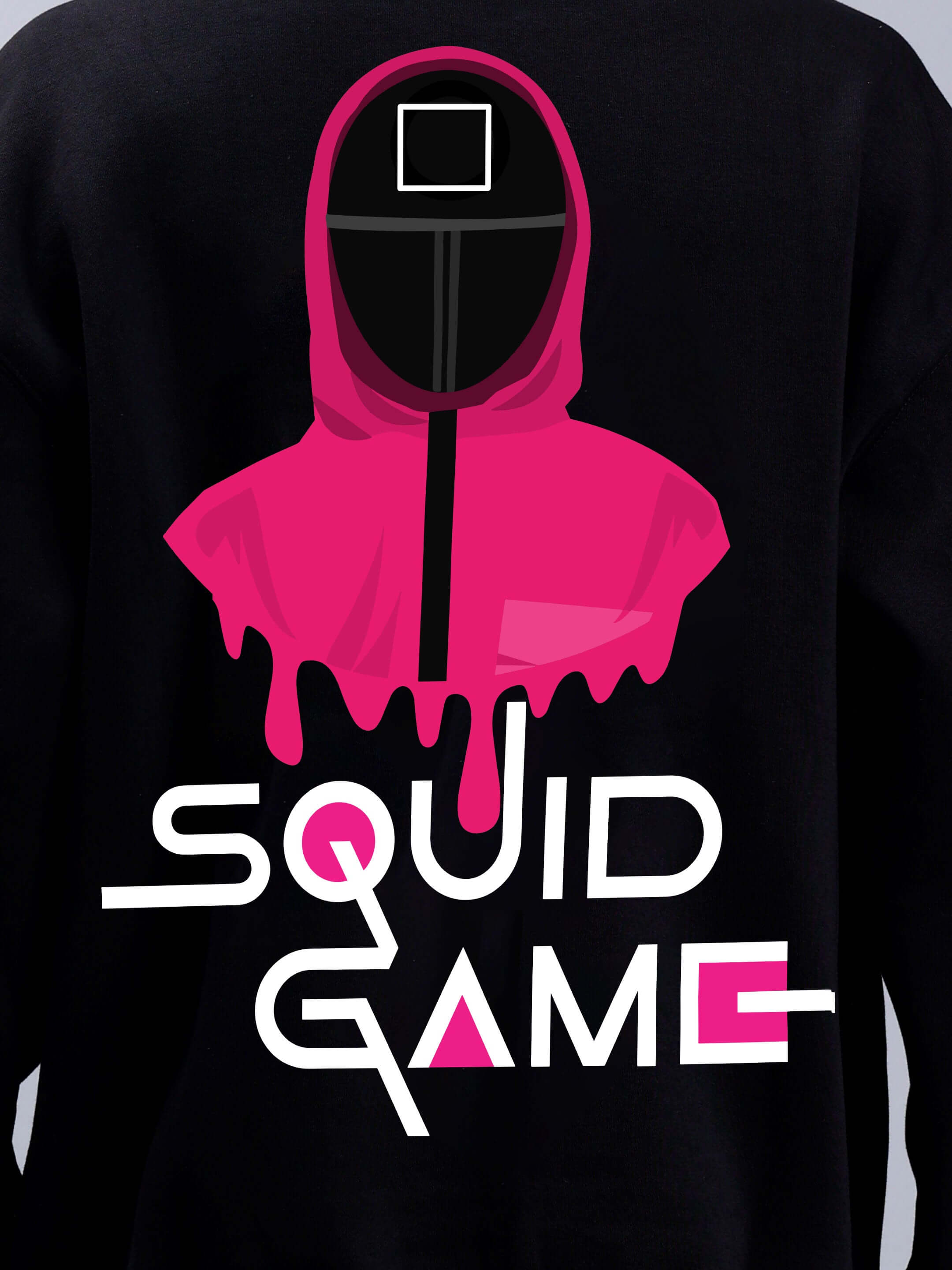 SQUID GAME OVERSIZED HOODIE MEN BLACK with pink hood design on back